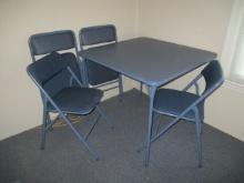 Four Metal Folding Chairs with Card Table