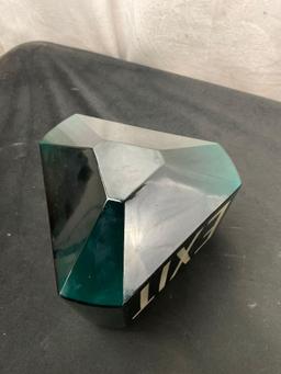 Triangular Antique Glass Exit Globe, Dark Teal in color