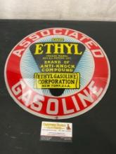 Antique Associated Gasoline w/ Ethyl, Brand of Anti-Knock Compound Domed Glass from a globe