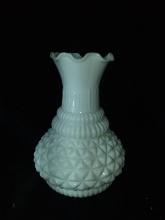 Milk Glass Diamond Point Ruffled Edge Vase
