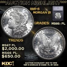 ***Auction Highlight*** 1881-s Morgan Dollar $1 Graded ms66+ PL BY SEGS (fc)