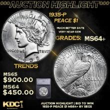 ***Auction Highlight*** 1935-p Peace Dollar $1 Graded ms64+ BY SEGS (fc)