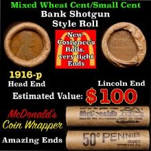 Lincoln Wheat Cent 1c Mixed Roll Orig Brandt McDonalds Wrapper, 1916-p end, Wheat other end