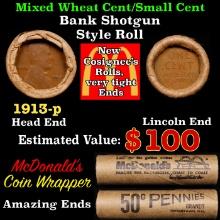 Lincoln Wheat Cent 1c Mixed Roll Orig Brandt McDonalds Wrapper, 1913-p end, Wheat other end