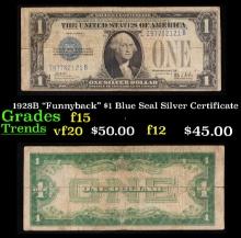 1928B "Funnyback" $1 Blue Seal Silver Certificate Grades f+