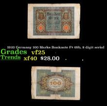 1920 Germany 100 Marks Banknote P# 69b, 8 digit serial Grades vf+