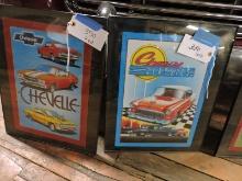Pair of Framed with Glass Car Art -CHEVROLET CLASSICS - 20" X 16"