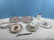 Lot Nippon China Hand Painted Dome Covered Cheese Serving Dish Lily & Foliage/Oval 7 3/4"