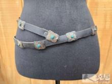 Sterling Silver Concho Belt with Turquoise Accents