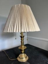 Brass Finish Pull Chain Lamp with Two Lights & Pleated Shade