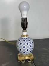 Pretty Blue & White Porcelain Lamp with Brass Base