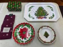 Christmas Lot, Christmas Plastic Platter, Candy Dish, Tin Box, Etc
