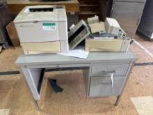 small desk, printer & parts, adding machine