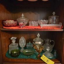 Contents of Cabinet - Patternware, Compotes, Carnival Candy Dish, Footed Bowls, & more