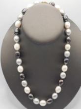 Beautiful & large cultured pearl necklace: cream, silver, grey