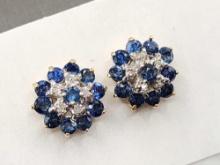 Vintage 14k gold blue sapphire & diamond stud earrings