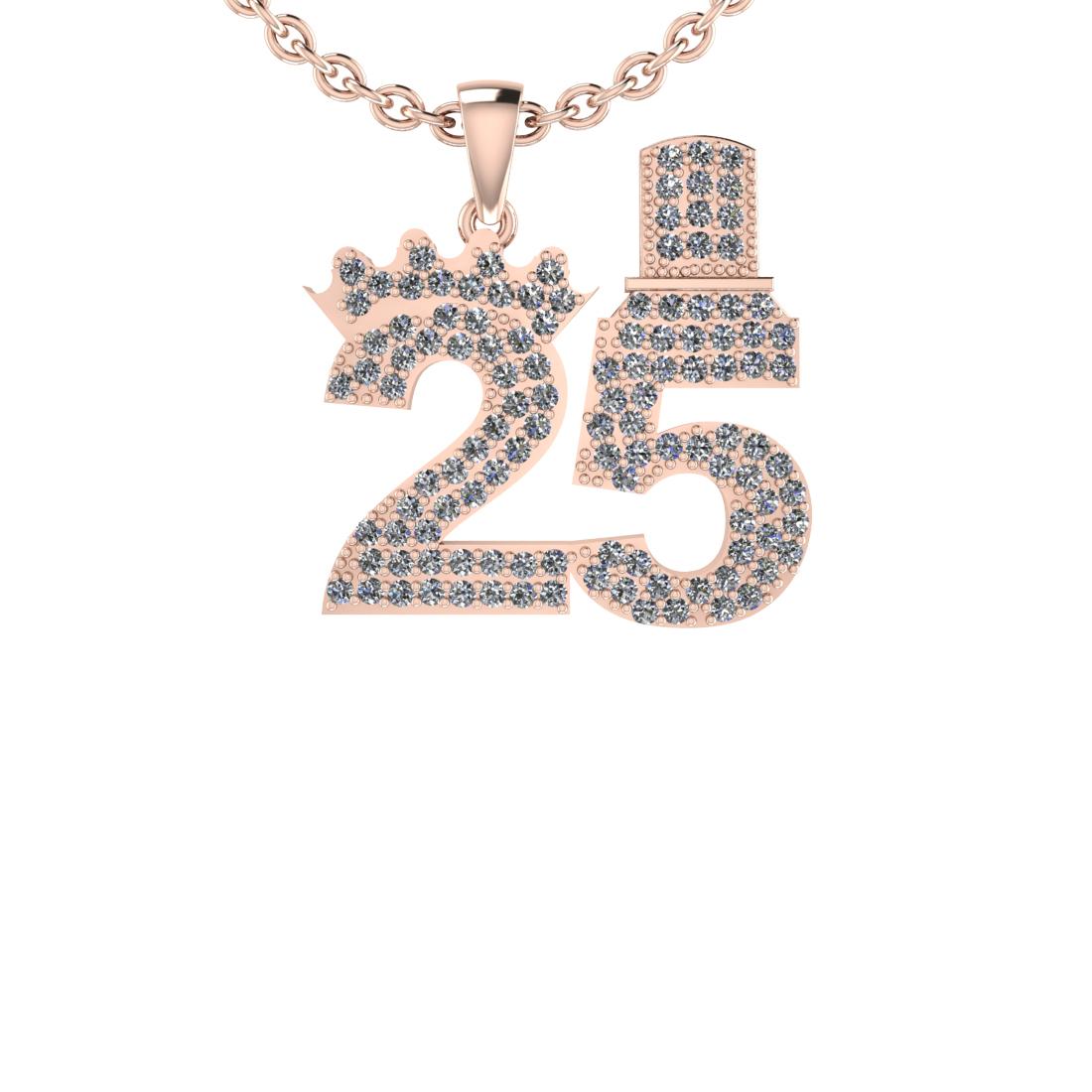 1.68 Ctw VS/SI1 Diamond Style Prong Set 14K Rose Gold Special Cheers to 25 Years Necklace ALL DIAMON