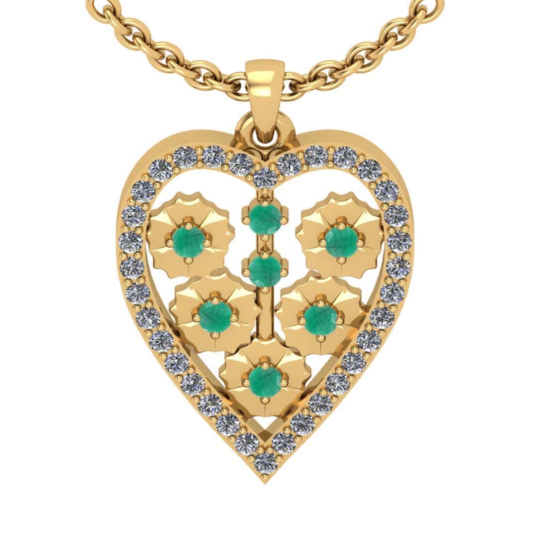 0.30 Ctw VS/SI1 Emerald And Diamond 14K Yellow Gold Necklace (ALL DIAMOND ARE LAB GROWN )