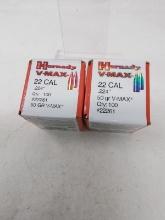 2-100 ct box Hornady V-Max 22 cal 50gr bullets