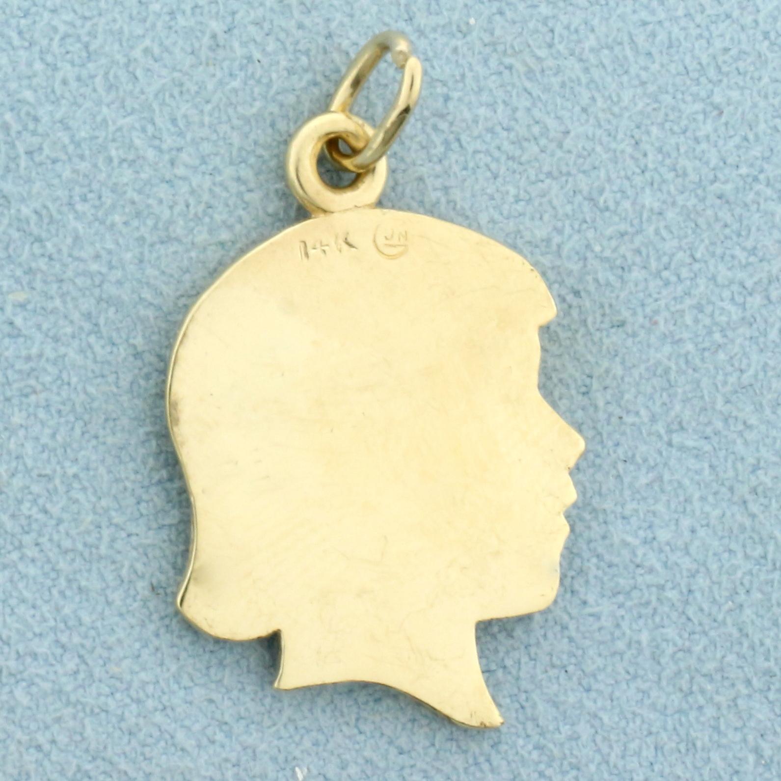 Engravable Girl Silhouette Pendant In 14k Yellow Gold