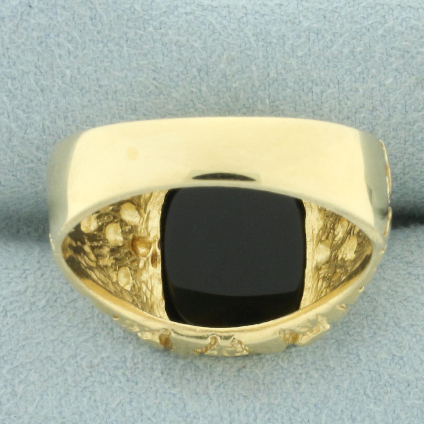 Mens Onyx Nugget Ring In 14k Yellow Gold