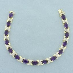 Amethyst And Diamond Bracelet In 14k Yellow Gold