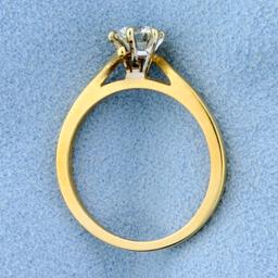 Over 1/2ct Diamond Solitaire Engagement Ring In 14k Yellow Gold Bypass Setting