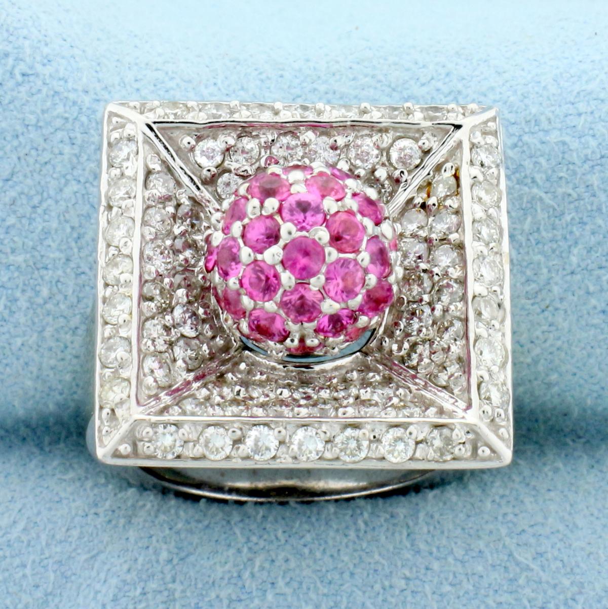 Designer Pink Sapphire And Diamond Ring In 14k White Gold