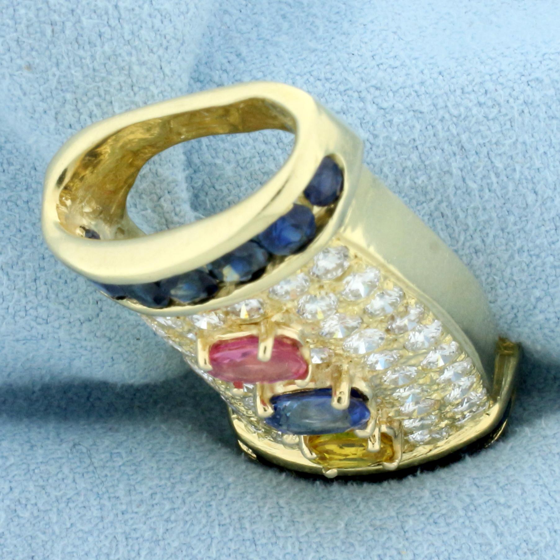 Designer Sapphire And Diamond Slide In 14k Yellow Gold