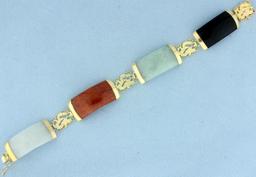 Multicolor Jade Dragon Bracelet In 14k Yellow Gold