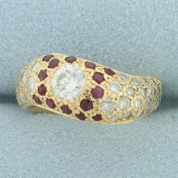 Ruby And Diamond Ring In 14k Yellow Gold