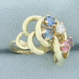 Rainbow Gemstone Swirl Ring In 14k Yellow Gold