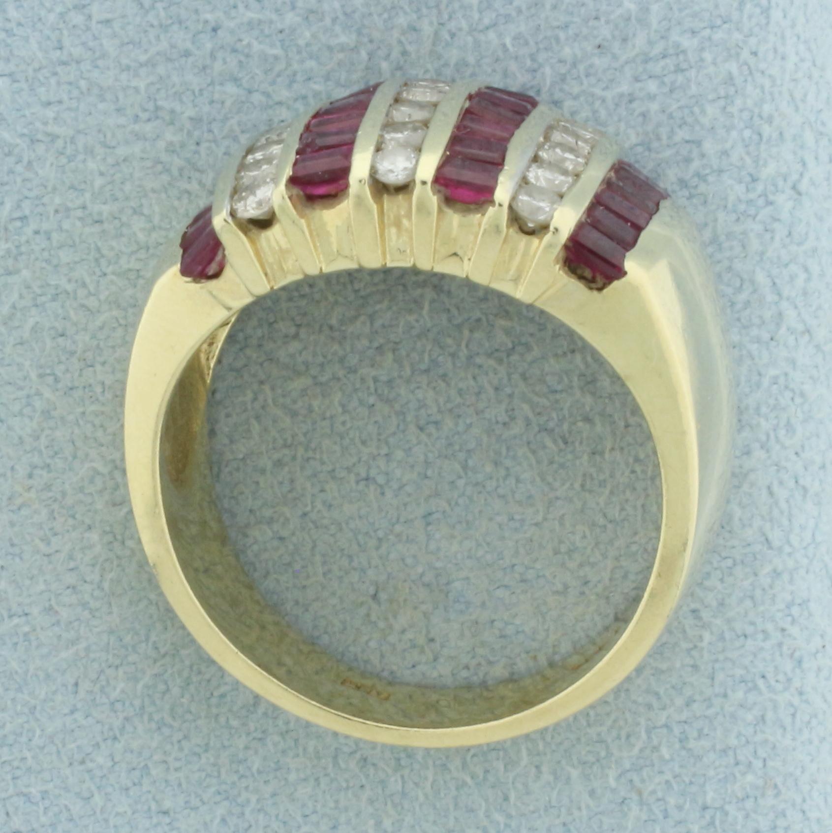 Diamond And Ruby Channel Set Ring In 14k Yellow Gold