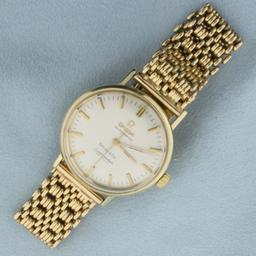 Omega Tiffany And Co. Seamaster Deville Wristwatch In Solid 14k Yellow Gold