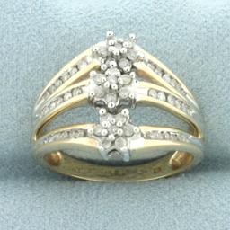 Flower Design Diamond Ring In 10k Yellow Gold