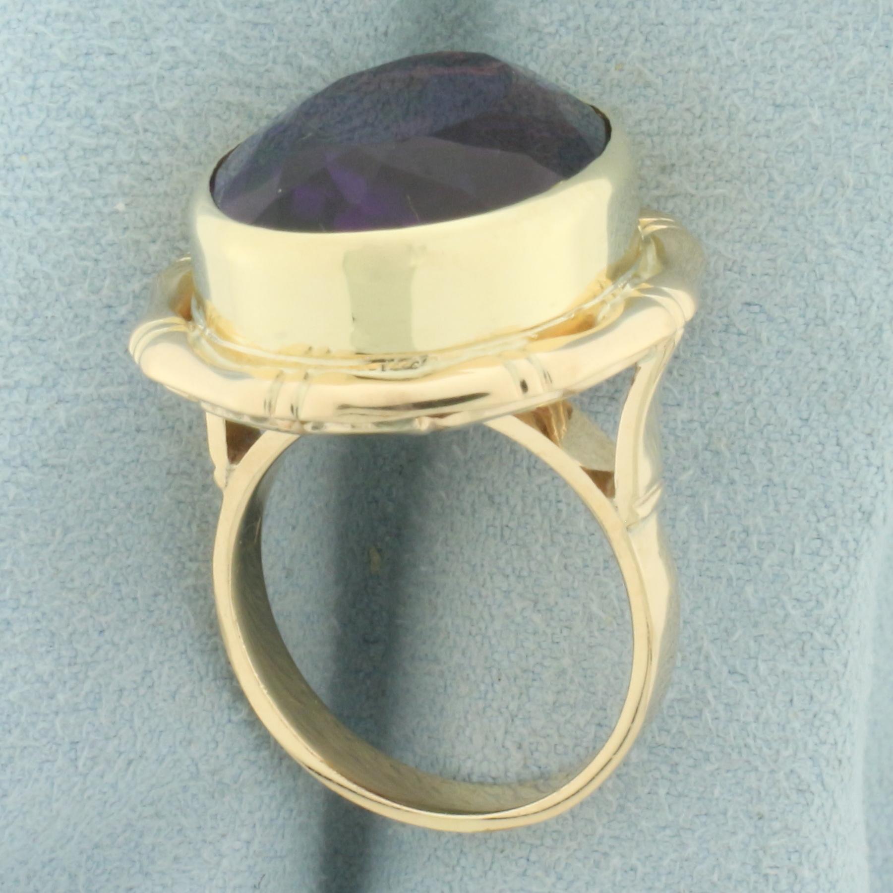 Amethyst Bamboo Design Statement Ring In 14k Yellow Gold