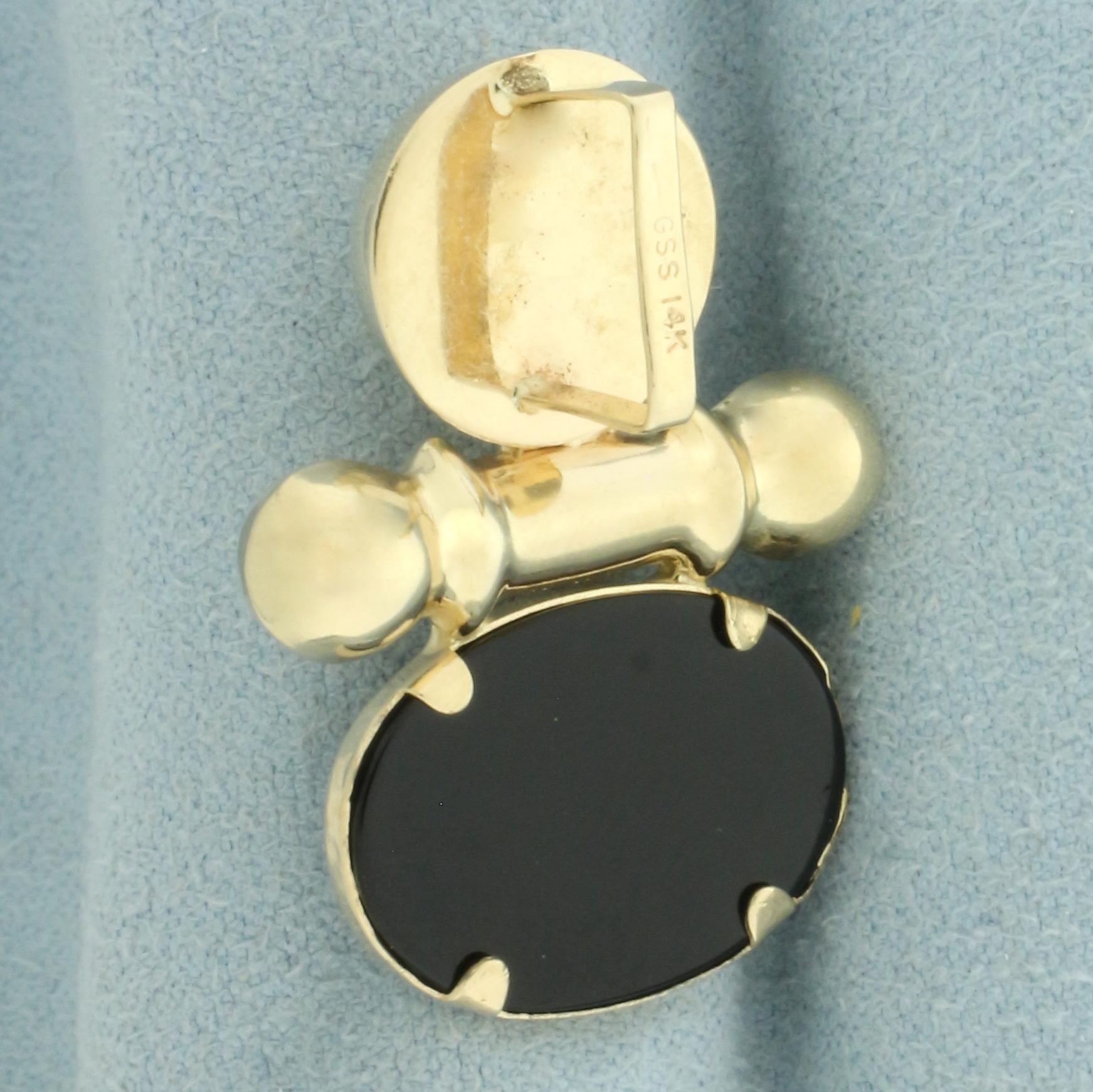 Vintage Onyx Door Knocker Slide Pendant In 14k Yellow Gold