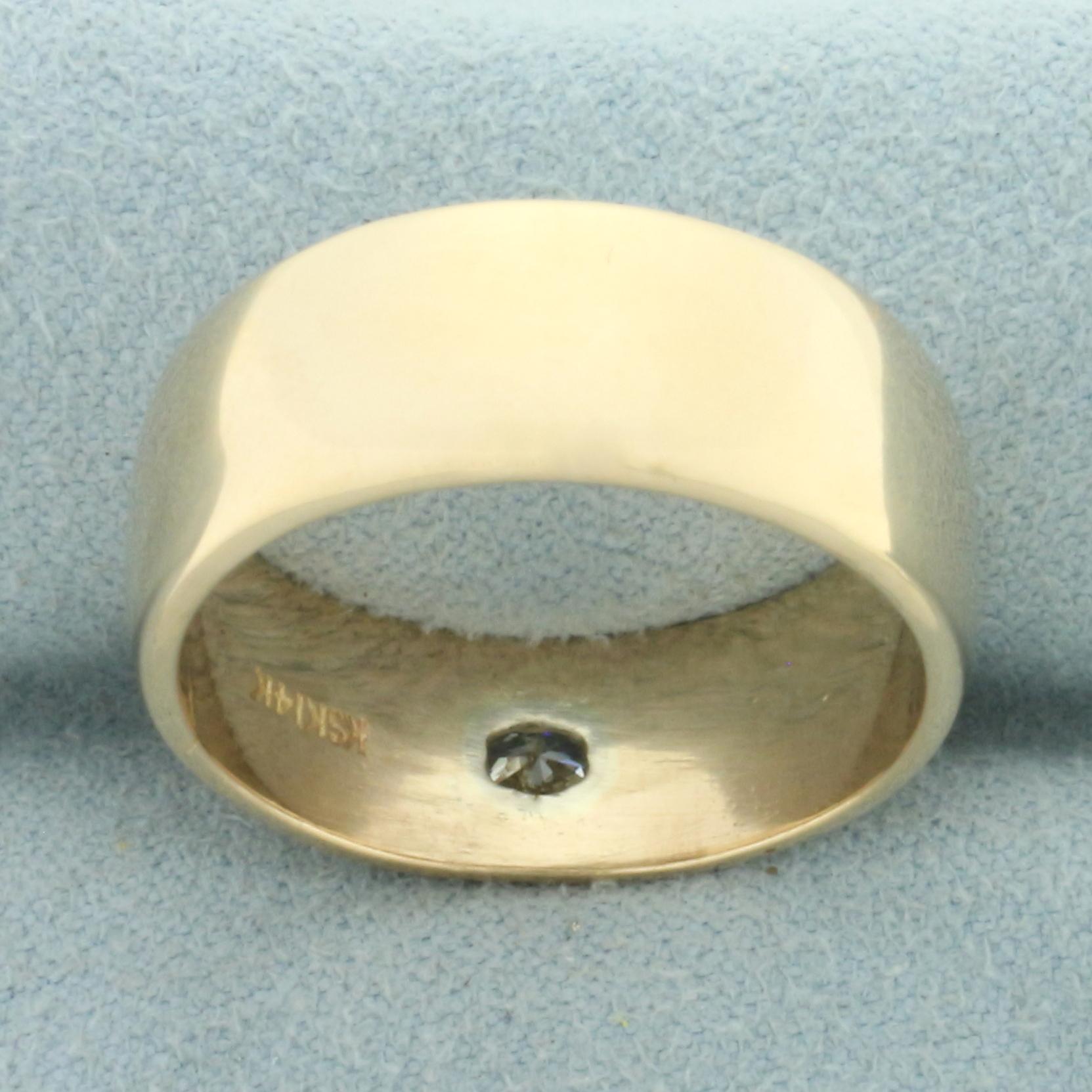 Wide Band Diamond Ring In 14k Yellow Gold