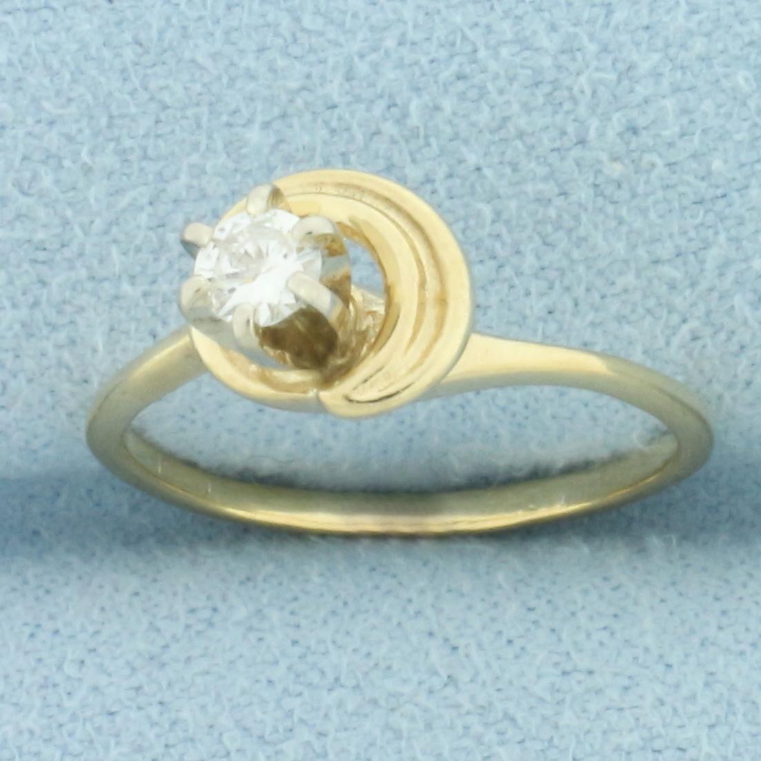 Diamond Solitaire Swirl Design Ring In 14k Yellow Gold