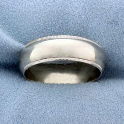 Mens Beaded Edge Milgrain Wedding Band Ring In 14k White Gold