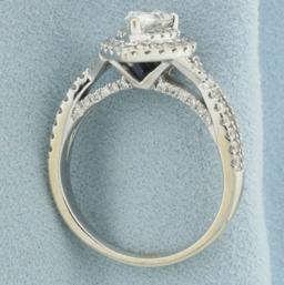 Vera Wang Love Collection Pear Diamond Double Halo Twist Engagement Ring In 14k White Gold