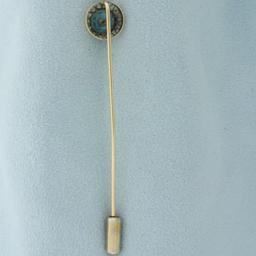 Antique Aquamarine And Diamond Stick Pin In 14k Yellow Gold