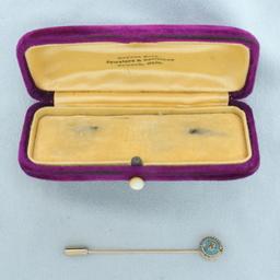 Antique Aquamarine And Diamond Stick Pin In 14k Yellow Gold