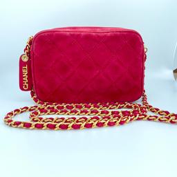 Chanel Classic Red Suede Crossbody Quilted Camera Bag