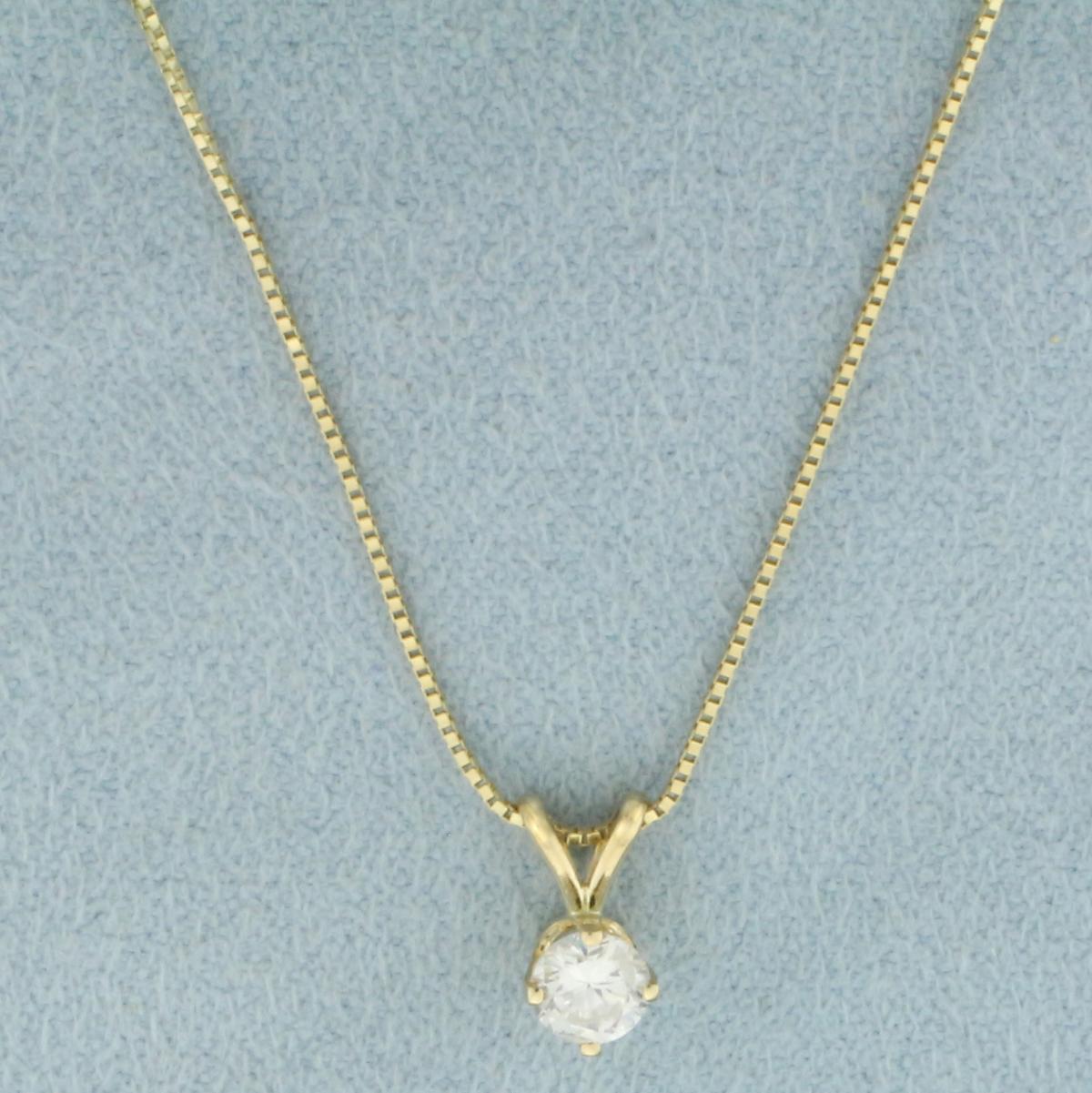 Diamond Solitaire Necklace In 14k Yellow Gold