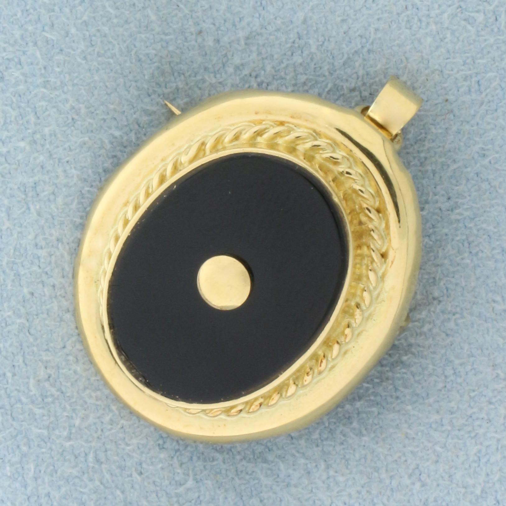 Vintage Onyx Pendant Or Pin In 18k Yellow Gold