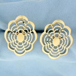 Unique Cut Out Flower Design Earrings In 14k Yellow Gold