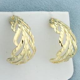 Diamond Cut J Hoop Earrings In 14k Yellow Gold