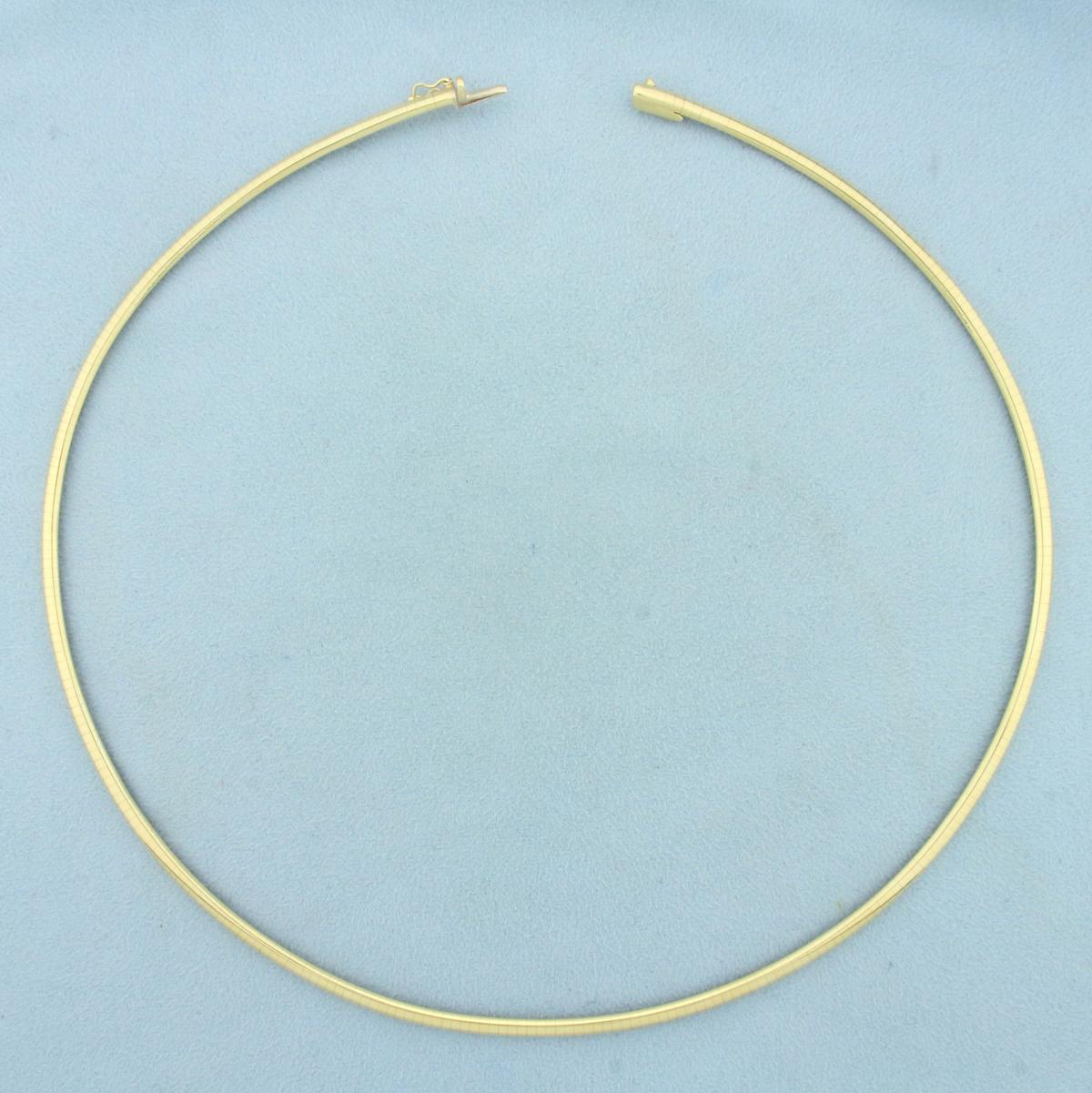 Italian Made 18 Inch Omega Link Necklace In 14k Yellow Gold