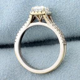 Gia 1.3ct Tw Halo Engagement Ring In 14k White Gold